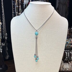 Silver Tone Necklace with Faux Turquoise Accents
